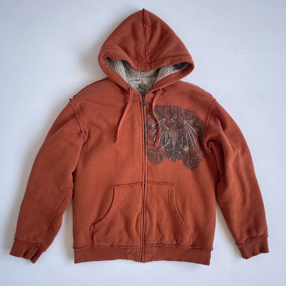 Vtg Y2K Vurt Orange Post-Grunge Maximalism Zip Up Sweatshirt / Sz M / Fleece